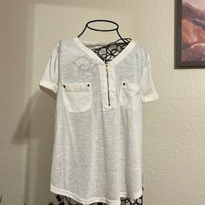 SWEET WANDERER Stripe Maternity Dressy Blouse Size L Short Sleeve Stretch